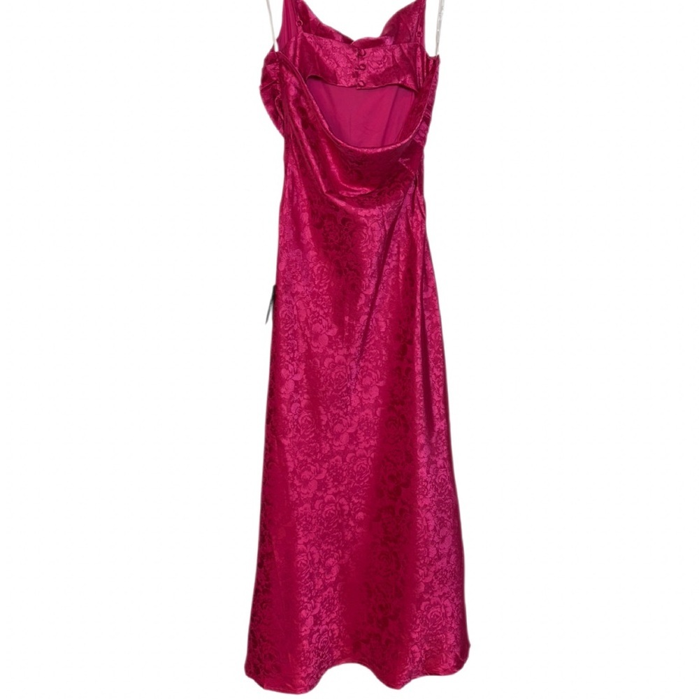 Stunning Formal Radiance Hot Pink Satin Jacquard Cowl Midi Dress, NWT, Size XS - Picture 5 of 15
